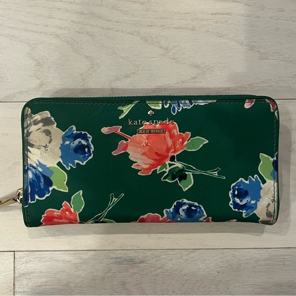 kate spade Bags Kate Spade Large Zip Around Continental Wallet Green Floral Poshmark